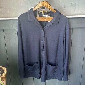 Villager Woman Dark Blue Women's Button Up Pocket Jacket Plus Size 2